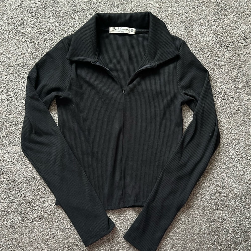 black ribbed quarter zip